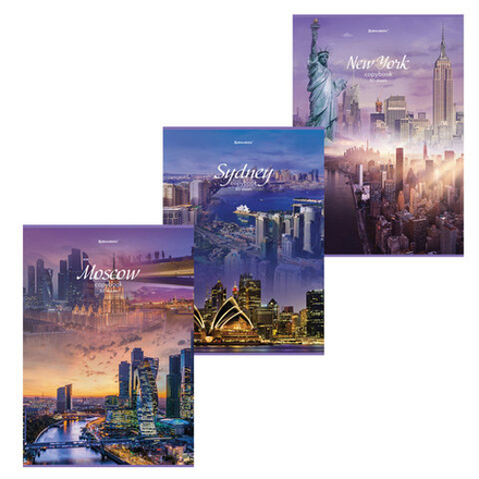 Тетрадь А4, 80 л., BRAUBERG ЭКО, скоба, клетка, обложка картон, "City", 404045, 3шт