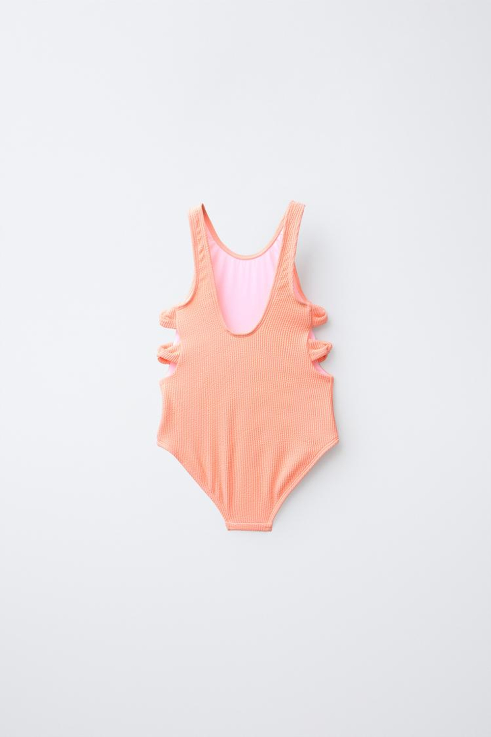 ZARA СЛИТНЫЙ КУПАЛЬНИК С ВЫРЕЗАМИ И БАНТАМИ, ОРАНЖЕВЫЙ