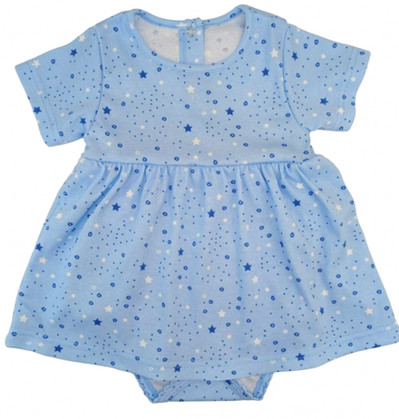 Боди-платье 5139/35 точки,кружки,звездочки на голубом, к/р