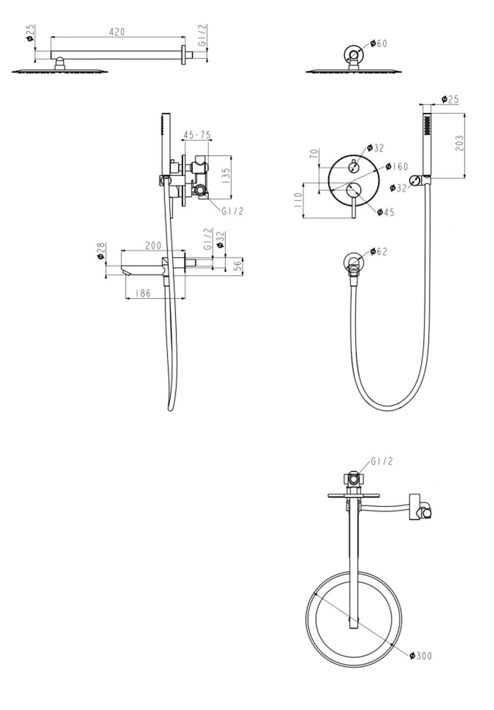 Душевая система скрытого монтажа Grocenberg GB5099BG-1  Графит