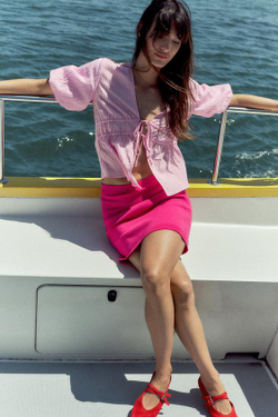 ZARA ТОП В ПОЛОСКУ С БАНТИКАМИ, РОЗОВЫЙ/БЕЛЫЙ