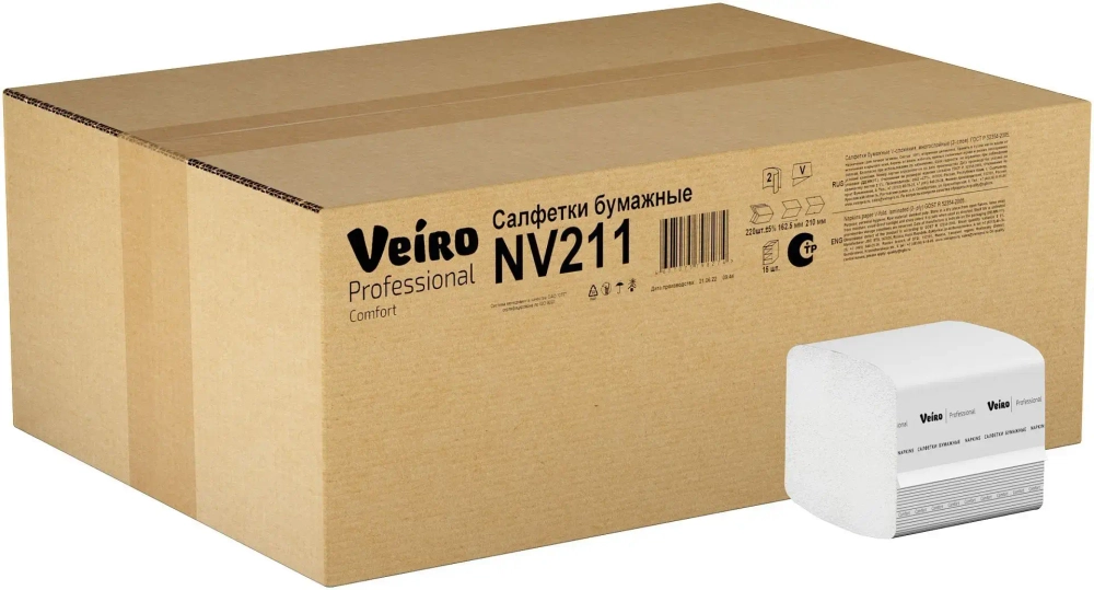VEIRO: Салфетки бумажные V 2сл 220л 16,2х21,0см белые NV211 / N4220