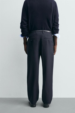 ZARA ПРЯМЫЕ БРЮКИ ИЗ 100% ШЕРСТИ, МОРСКОЙ СИНИЙ