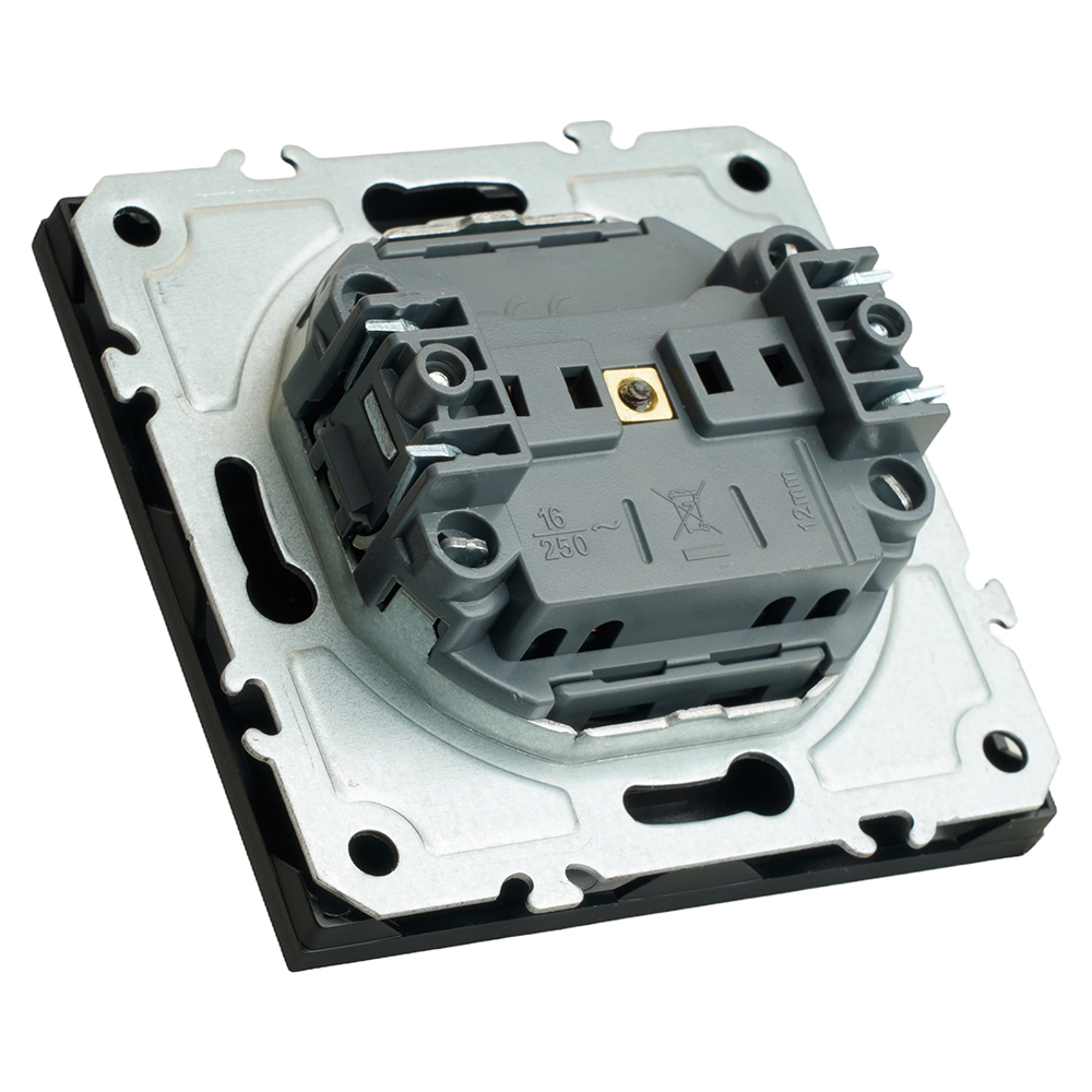 Розетка 1-местная с защитной шторкой (механизм), STEKKER, б/з, 250В, 16А, серия Эмили, RST16-5109-05, черный уголь, soft touch 49850