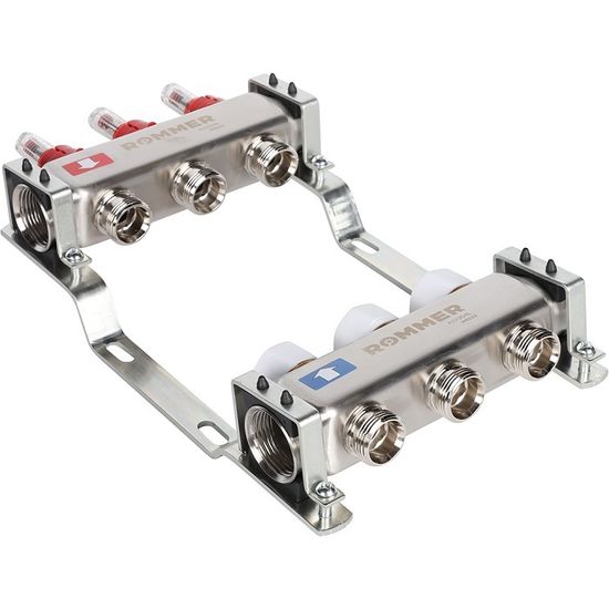 Коллектор Rommer 1"x3/4" на 3 контура с расходомерами (нерж. сталь) RMS-1200-000003