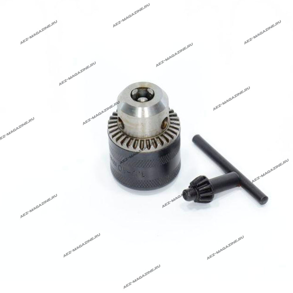 Патрон с ключом стальной для дрели, посадка d-10мм шаг резьбы 1/2