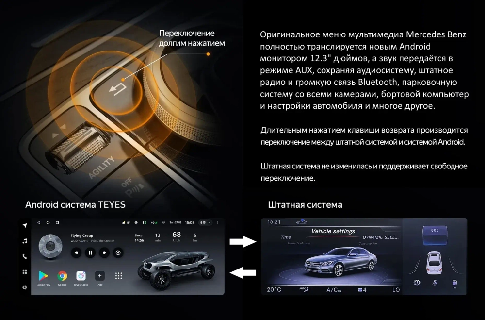 Магнитола Mercedes-Benz E W212 седан левый руль 2015-2016 NTG 5.0 - Teyes LUX ONE монитор 12.3", Android 10, 6+128Гб, CarPlay, 4G SIM-слот