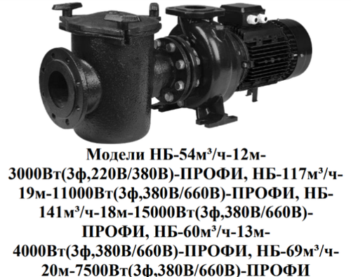 Насос для плавательных бассейнов "Vodotok" модель НБ-141м³/ч-18м-15000Вт(3ф,380В/660В)-ПРОФИ