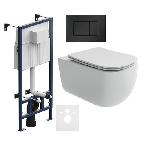 Комплект подвесной безободковый унитаз Ceramica Nova Noel CN3013 с сиденьем микролифт + инсталляция Am.Pm ProC I012707.0238 с клавишей смыва ProC S, чёрная матовая