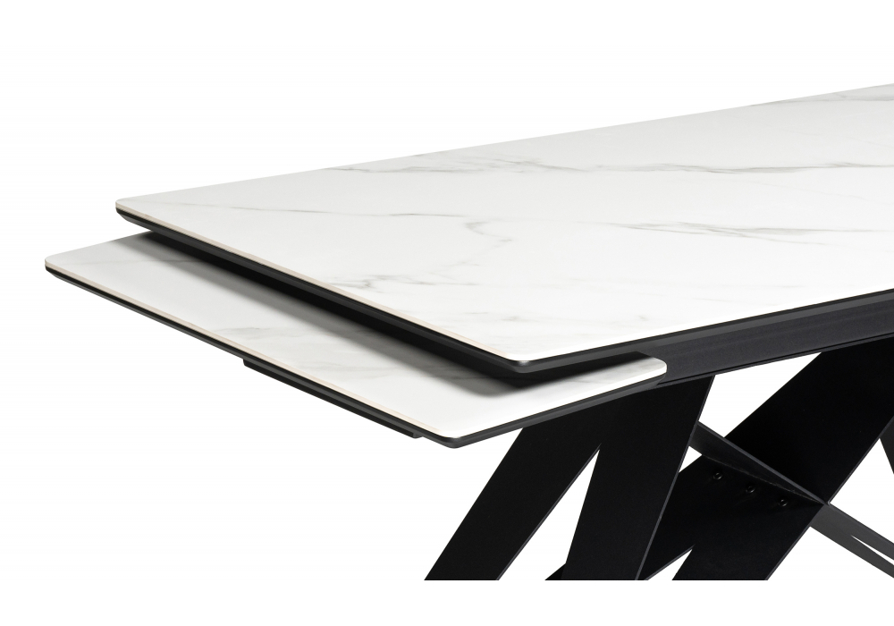 Керамический стол Woodville Блэкберн 140(200)х80 белый мрамор snow white, черный