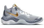 Nike Renew Elevate round-head fabric shock absorption, wear-resistant, non-slip mid-cut actual combat basketball shoes for men and women with the same gray gold and silver