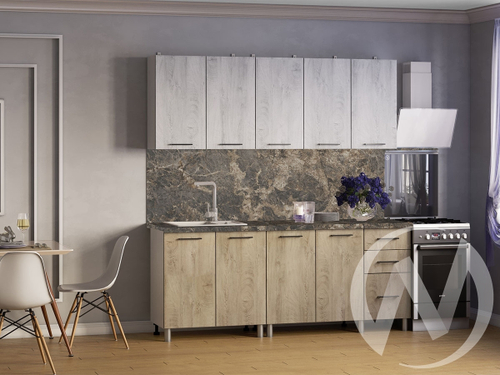 Кухня Одри 2.0м (корпус белый/дуб остин серый; дуб остин бежевый) 38мм королевский опал