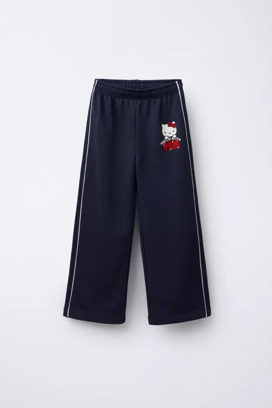 ZARA БРЮКИ-ДЖОГГЕРЫ WIDE LEG HELLO KITTY © SANRIO, МОРСКОЙ СИНИЙ