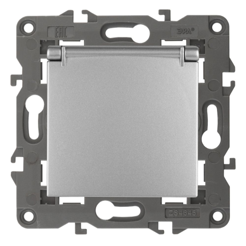 Розетка ЭРА Elegance 14-2103-03 с заземлением 2P+E Schuko со шторками с крышкой 16A-250В IP20 алюминий