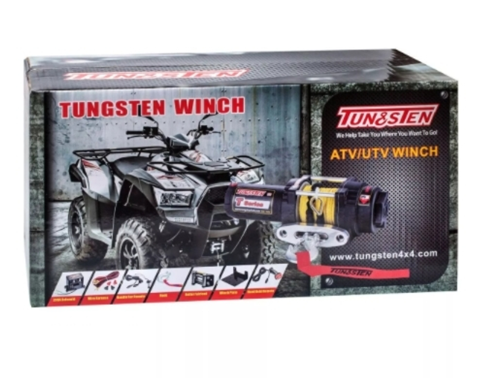Лебедка Tungsten для квадроцикла T4000 Lb/1818 кг, стальной барабан, синтетический трос 10м, 12 вольт.