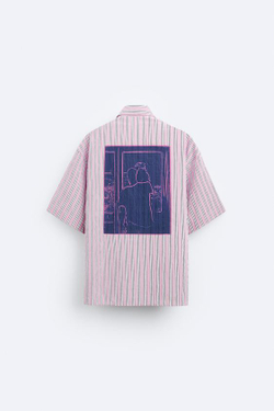 ZARA РУБАШКА В ПОЛОСКУ С КОНТРАСТНЫМ ПРИНТОМ, РОЗОВЫЙ