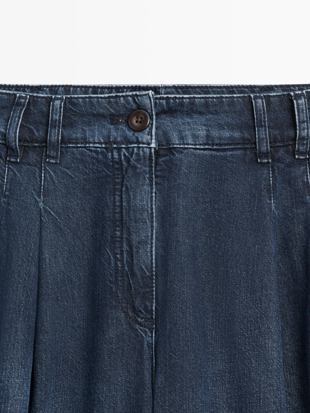 Massimo Dutti Джинсы с высокой талией, широкими штанинами и вытачками, темно-синий