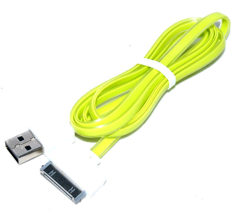 Кабель USB (Apple 30-pin) iPhone 4 плоский (зеленый) 1м