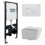 Унитаз подвесной Abber Rechteck AC1201-AC0105-AC0121MW белый, безободковый, с инсталляцией, с крышкой микролифт, с белой матовой кнопкой