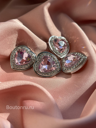 Пуговицы сердце в стразах розовый  камень