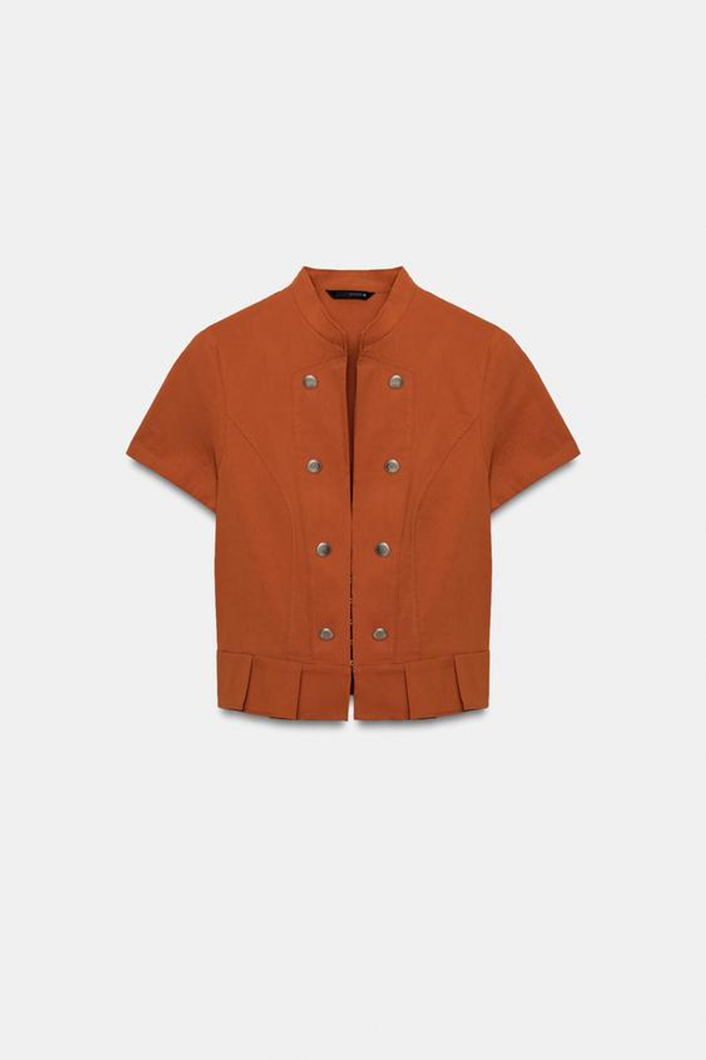 ZARA ТОП С КОРОТКИМИ РУКАВАМИ И ПУГОВИЦАМИ, ТЕРРАКОТОВЫЙ
