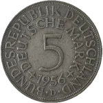 Germany, 5 Deutsche Mark 1956 – Munich Mint (D), AU