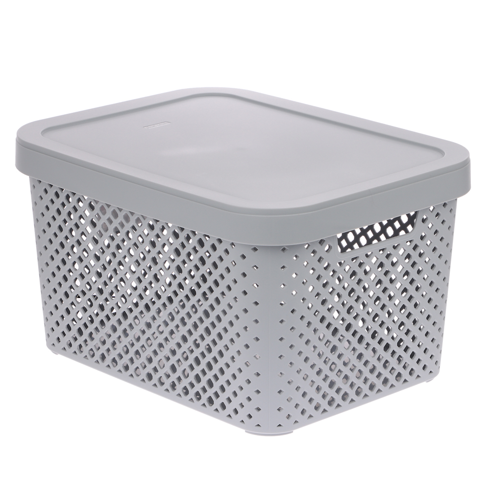 Корзина для хранения с крышкой Plast Team STOCKHOLM, 15 л серый шторм