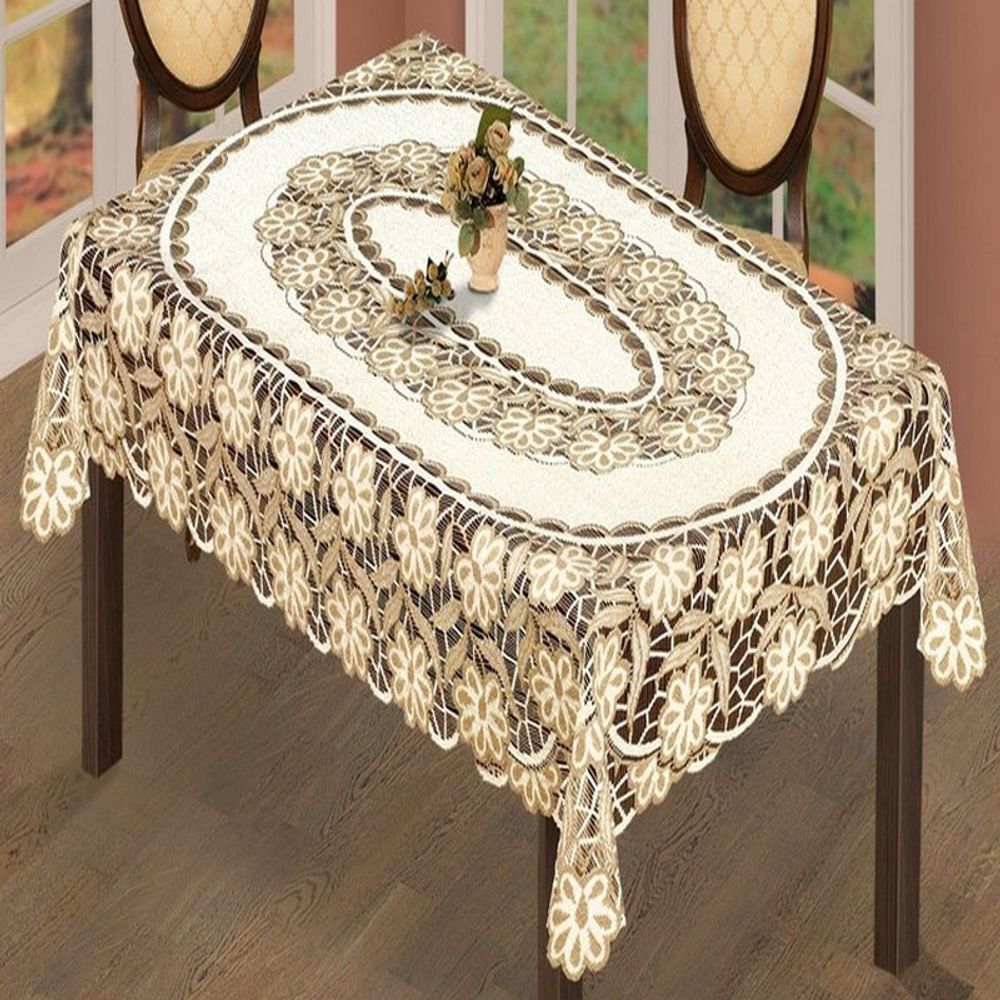 Скатерть жаккардовая прямоугольная, цвет кремово-золотистый, Польша.