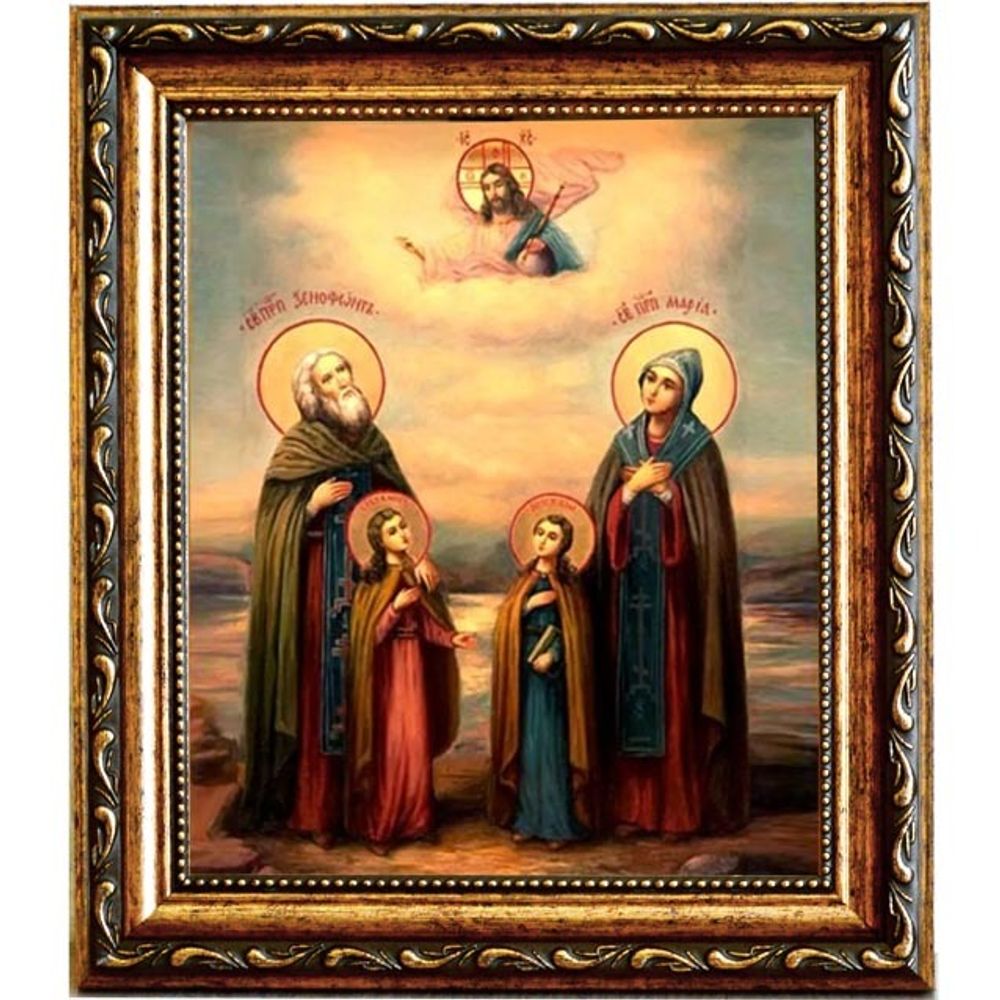 Преподобный Ксенофонт, Мария и их чада Иоанн и Аркадий. Икона на холсте.