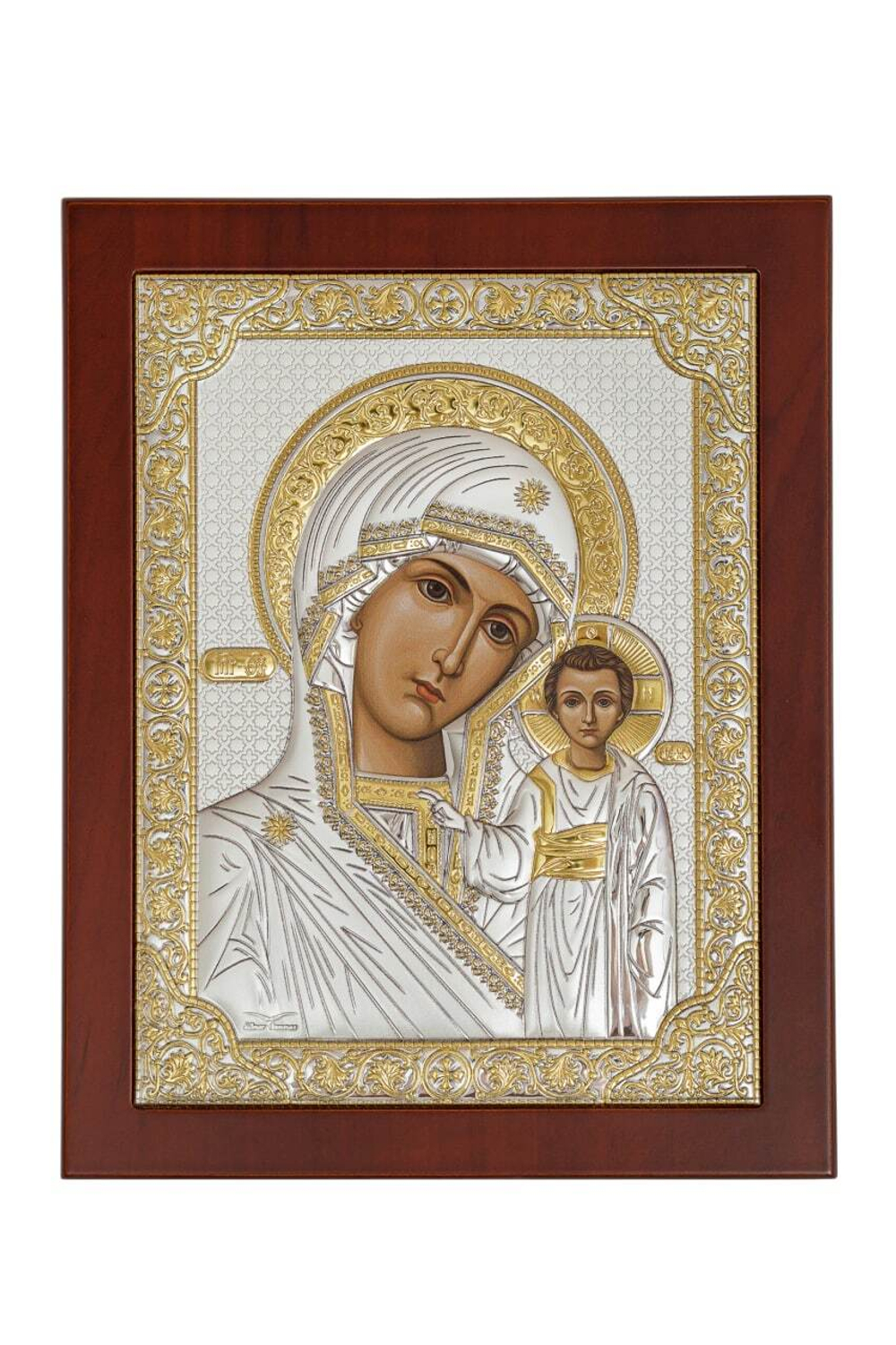 Казанская БМ, икона прямоугольная с рамкой, красное дерево 210х260