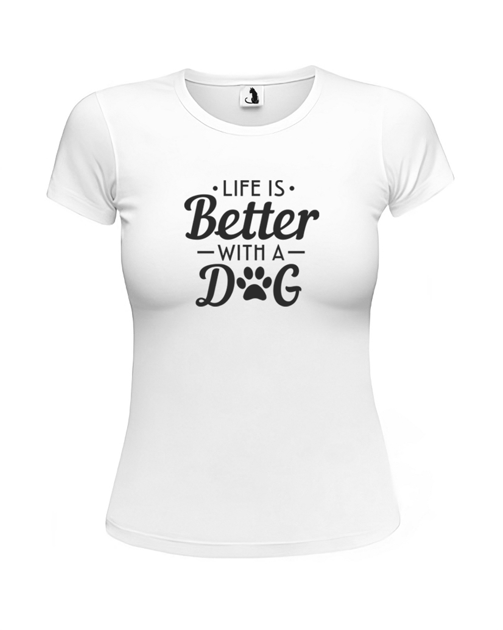 Футболка Life is better with a dog unisex белая с черным рисунком