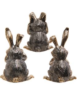 Народные промыслы AM-2747 Фигурка «Заяц - «Не вижу, не слышу, не скажу» (латунь, янтарь)