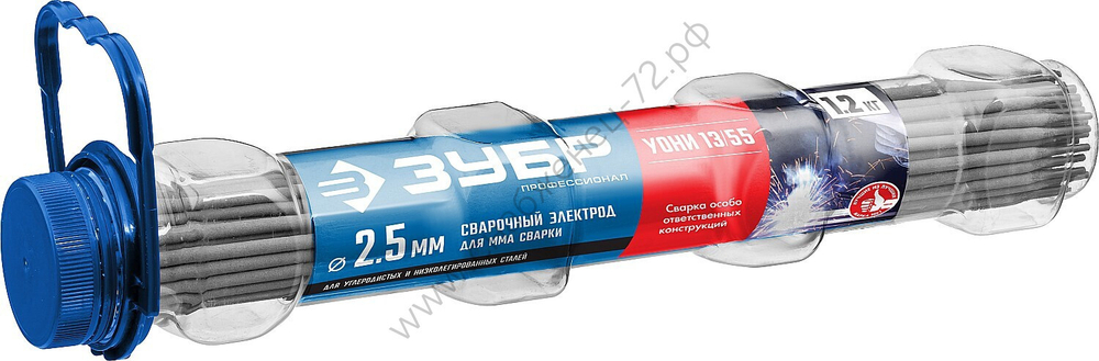 ЗУБР Д 2.5 х 350 мм, 1,2 кг в ПВХ тубе, УОНИ 13/55 с основным покрытием, Электрод сварочный, Профессионал (40021-2.5)