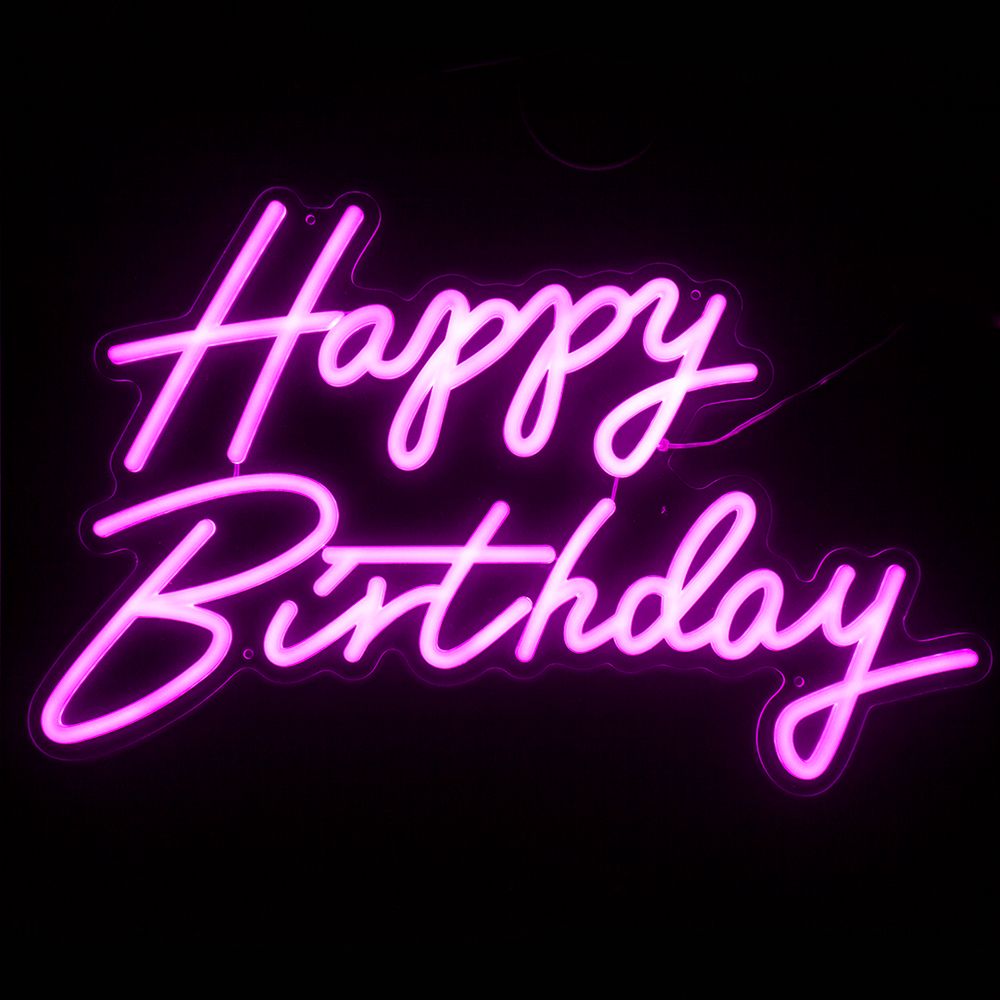 Световая надпись на подложке Happy Birthday, розовый 35*57 см ДБ