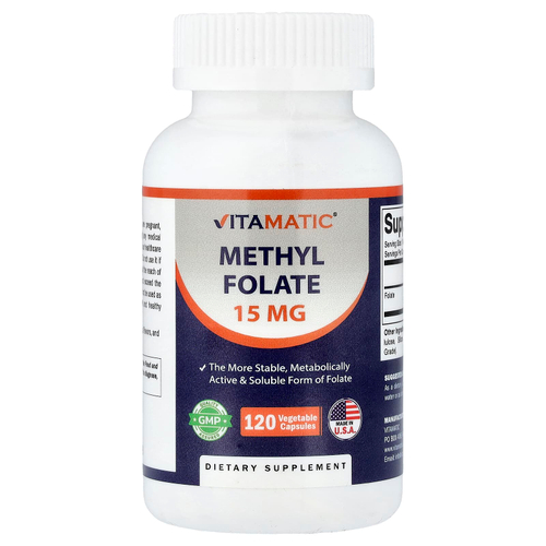 Vitamatic, Метилфолат, 15 мг, 120 растительных капсул