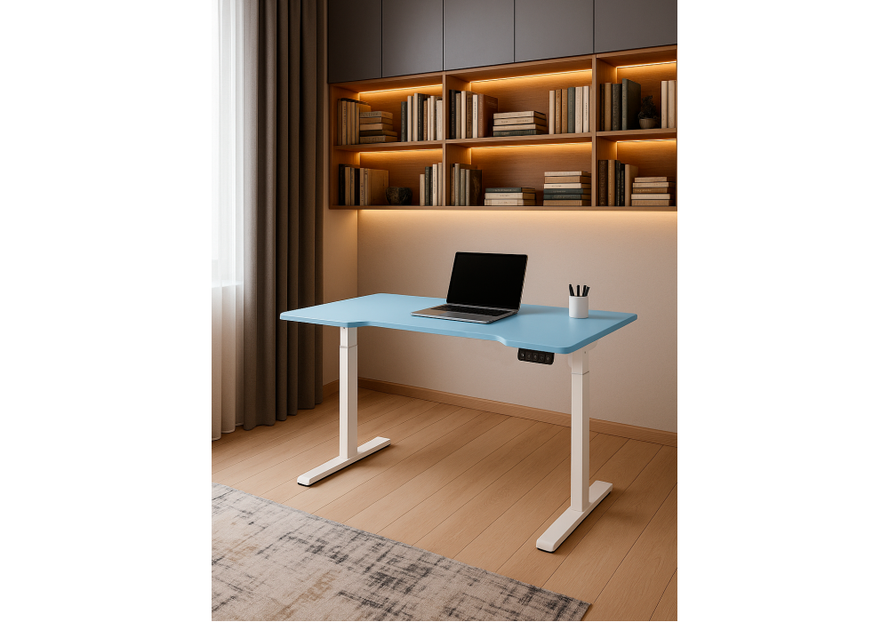 Компьютерный стол Woodville Маркос 140х80 голубой, белый, ножки белые