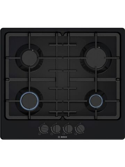 Встраиваемая газовая панель BOSCH PGP6B6K90R Serie 4, независимая, 4 конфорки, чёрная