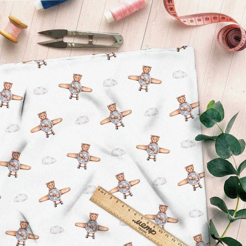 Ткань дюспо медвежата на самолёте