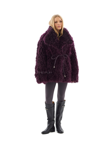 Бордовая шуба из овчины калган