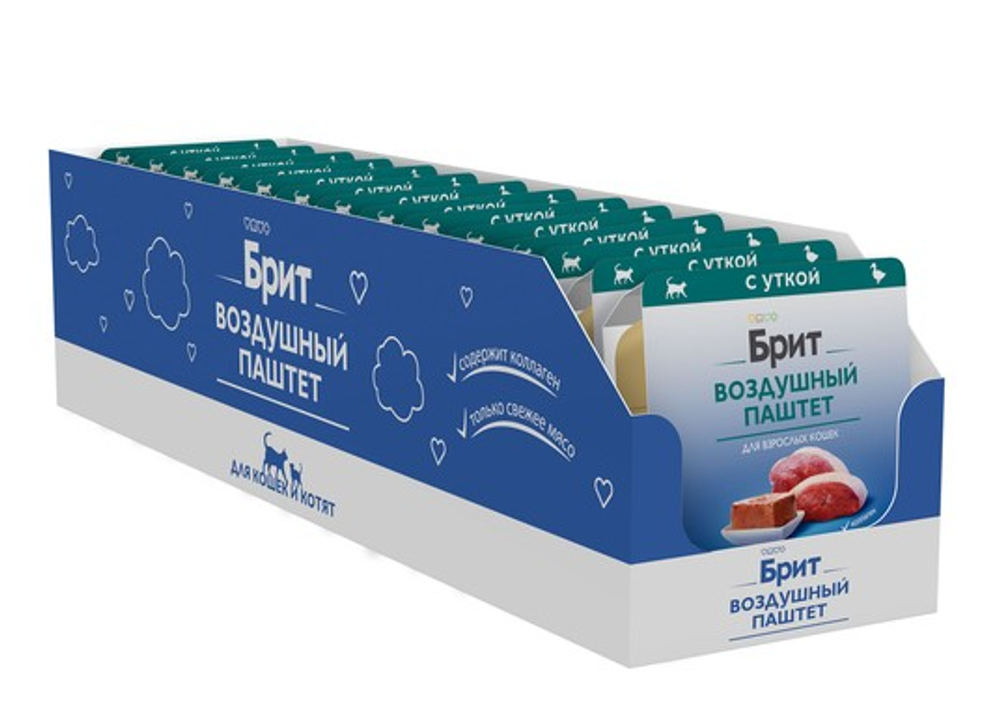 Влажный корм для кошек Брит BRIT PREMIUM, Воздушный паштет для взрослых кошек, утка, 100г 14 шт