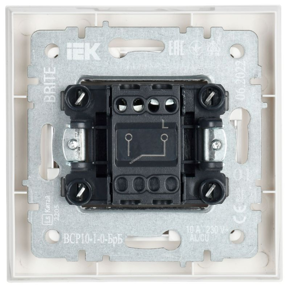 Выключатель 1-кл. СП BRITE ВСР10-1-0-БрБ 10А в сборе бел. IEK BR-V10-0-10-K01-F