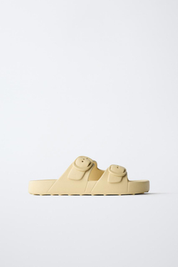 ZARA РЕЗИНОВЫЕ ТАПОЧКИ С ПРЯЖКАМИ, ЖЕЛТЫЙ