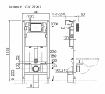 Унитаз подвесной Ceramica Nova Forma CN3009 белый, безободковый, с инсталляцией Balance CN121002MB и кнопкой Square черный матовый