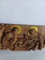 Освященная икона-панно "Рождество Христово" резная из дуба