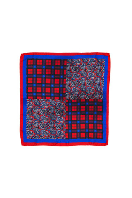 Шёлковый платок в карман пиджака с ассиметричным красно-синим рисунком