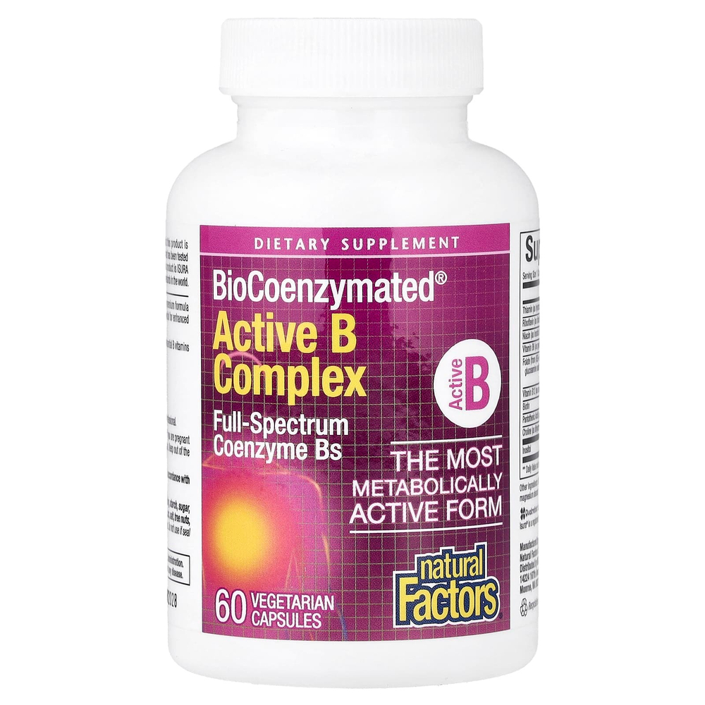 Natural Factors, BioCoenzymated®, комплекс активных витаминов группы B, 60 вегетарианских капсул