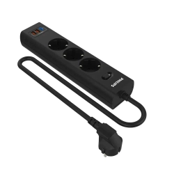 Сетевой фильтр удлинитель Philips CHP4336BA/51 с тремя стандартными розетками EU, 2 USB-A, Type-C, с заземлением и защитой от перегрузок, 2 м, черный