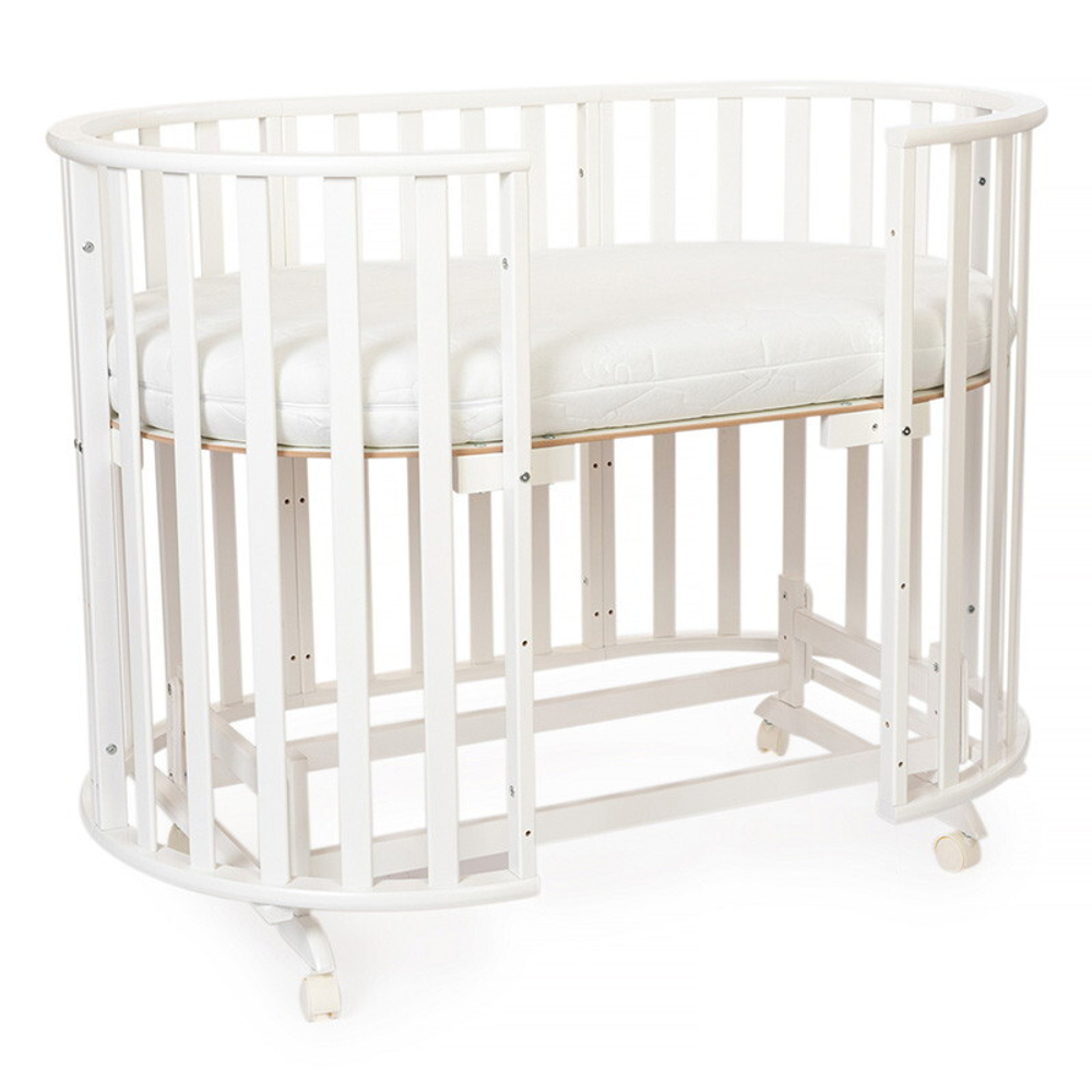 Кроватка-трансформер овальная Vikalex Лоди маятник на колёсах венге