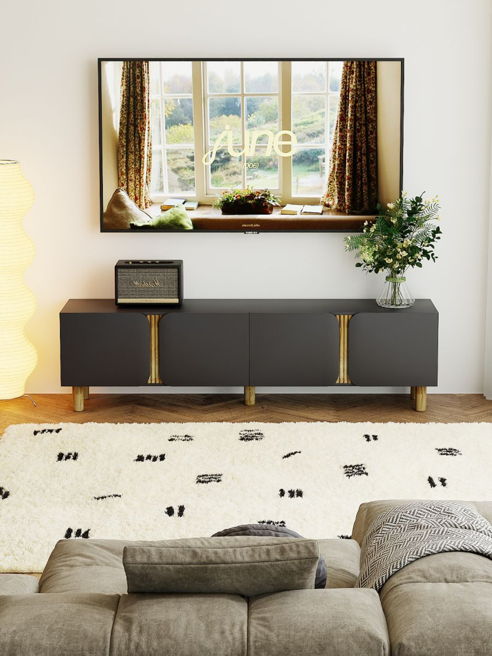 Тумба под телевизор Ола, 200 см, на ножках из сосны