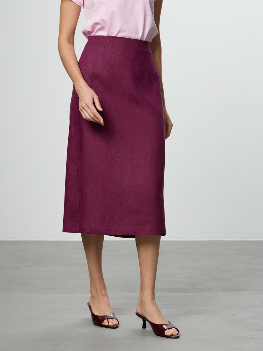 Юбка льняная А-силуэт винный (Размер 48)